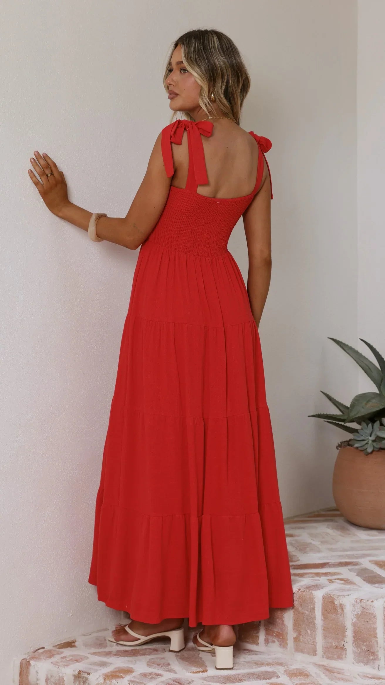 Carlina Tiered Maxi Dress - Red